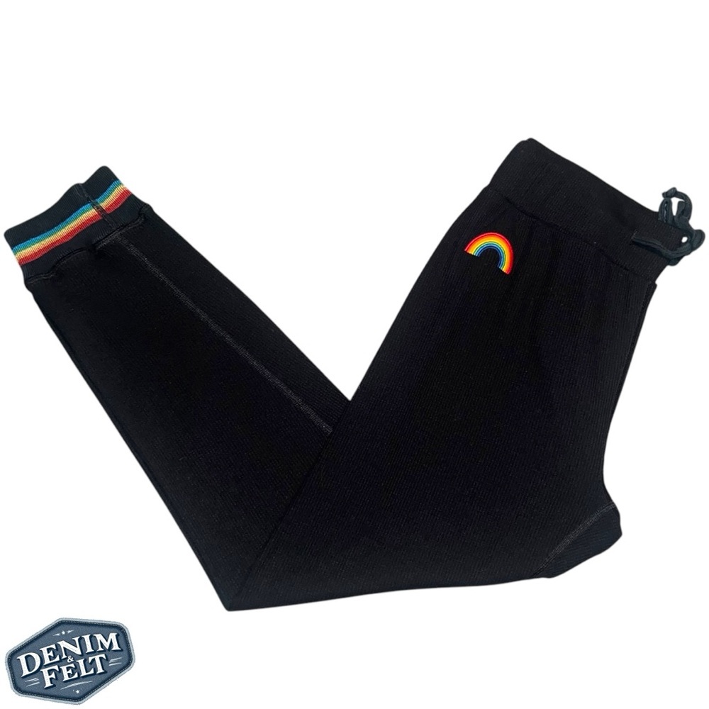 Aviator Nation Black Ribbed Rainbow Cuff Sweatpants Joggers Small Lounge Beach
